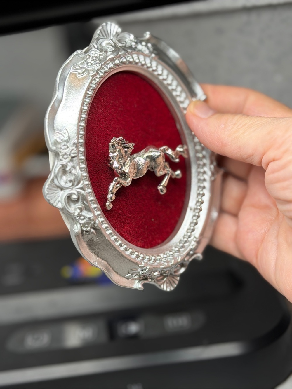 Silver Horse Brooch Framed Display – Handmade Velvet & Easel - Picture 4 of 4